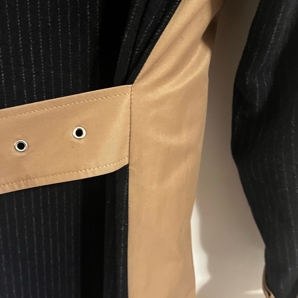 Zara Mixed Media Tan/Navy 2 Tone Trenchcoat Size Large - Picture 4 of 9